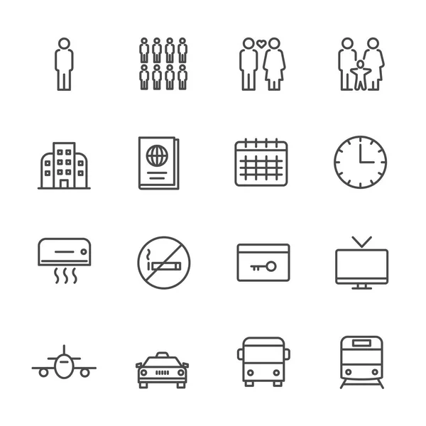 Servicio de hotel, Conjunto de iconos de hotel de línea delgada simple, Vector icon des — Vector de stock