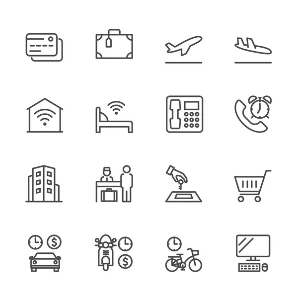 Servicio de hotel, Conjunto de iconos de hotel de línea delgada simple, Vector icon des — Archivo Imágenes Vectoriales