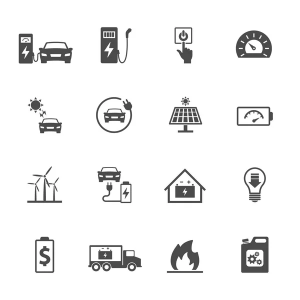 Conjunto de iconos relacionados con el coche eléctrico. Diseño de icono vectorial — Vector de stock