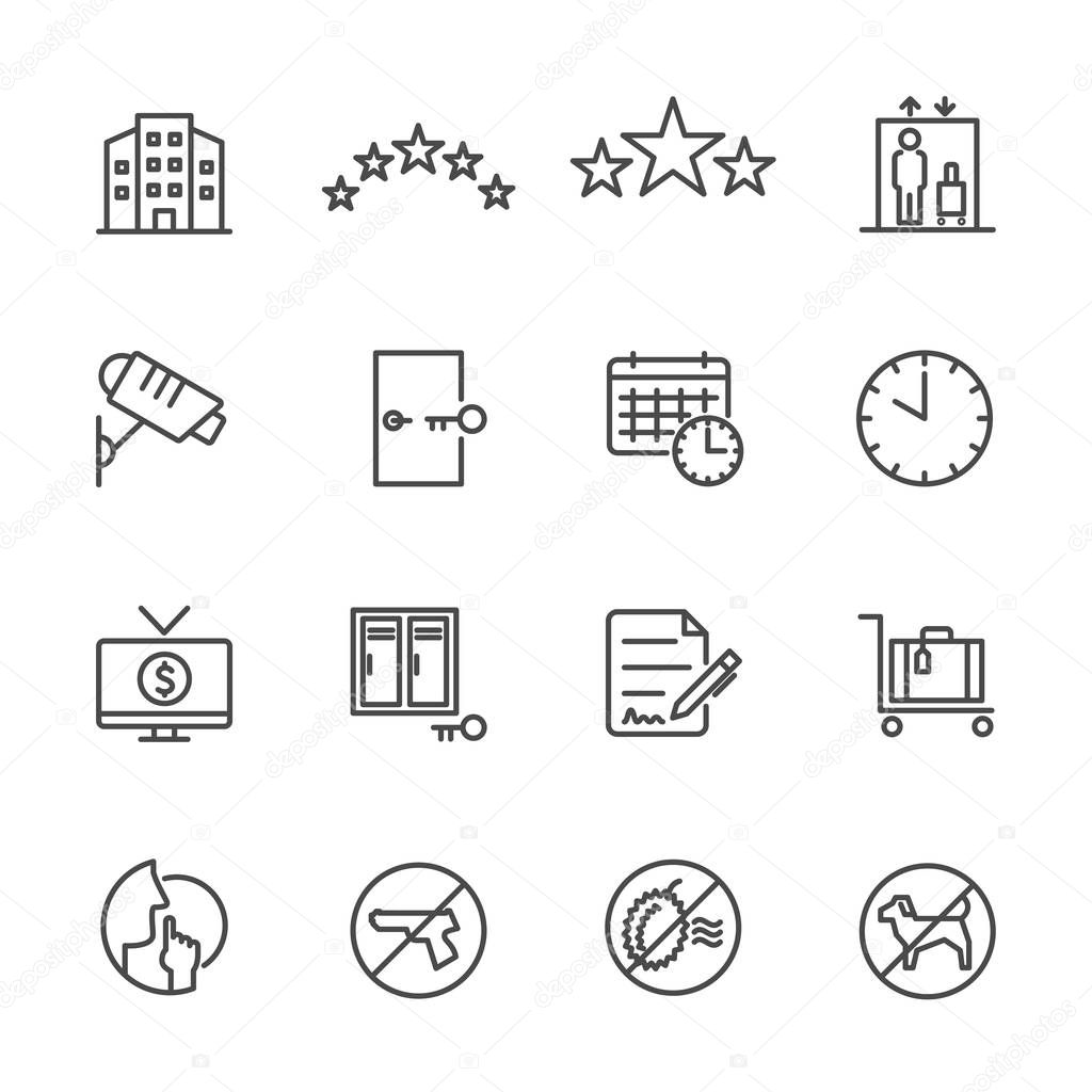 Hotel service, Simple thin line hotel icons set, Vector icon des