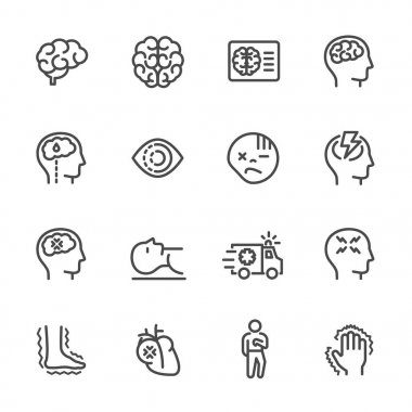 Basit çizgi Icon set inme hastalığı, vektör satırı simgesi.