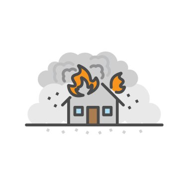 Earth Quake, evde yangın. Doğal afet kavramı, vektör düz l