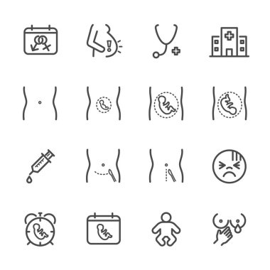 Hamile, hamilelik, kadın sağlık hattı Icons set uzunluğu. Ve