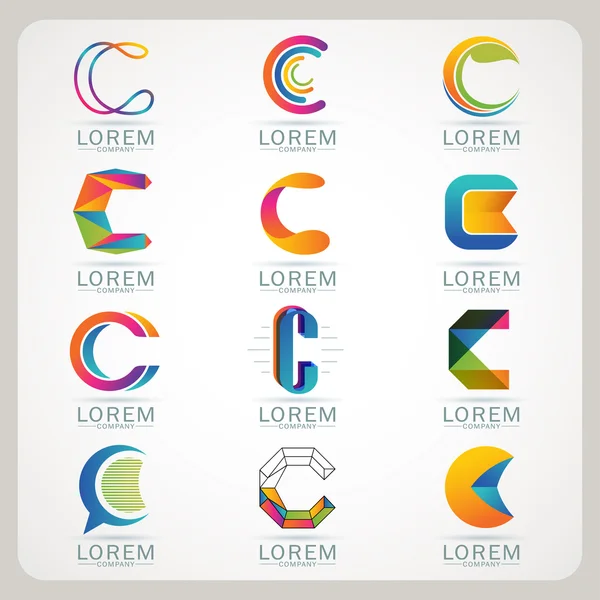 Logotipo letra c elemento y web abstracta icono y globo vector símbolo — Vector de stock