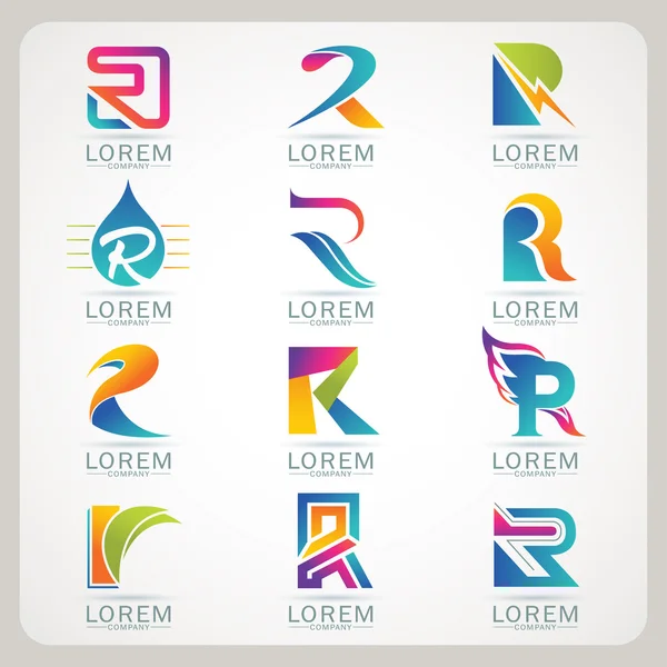 Logo letter r element en abstracte web pictogram en globe vector symbool — Stockvector