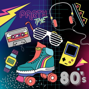 80 's retro alfabe yazı tipi. Retro alfabe vektör eski stil grafik poster. 80'ler stili.