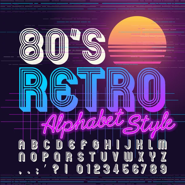 80 's retro alfabe yazı tipi. Retro alfabe vektör eski stil grafik poster. 80'ler stili.