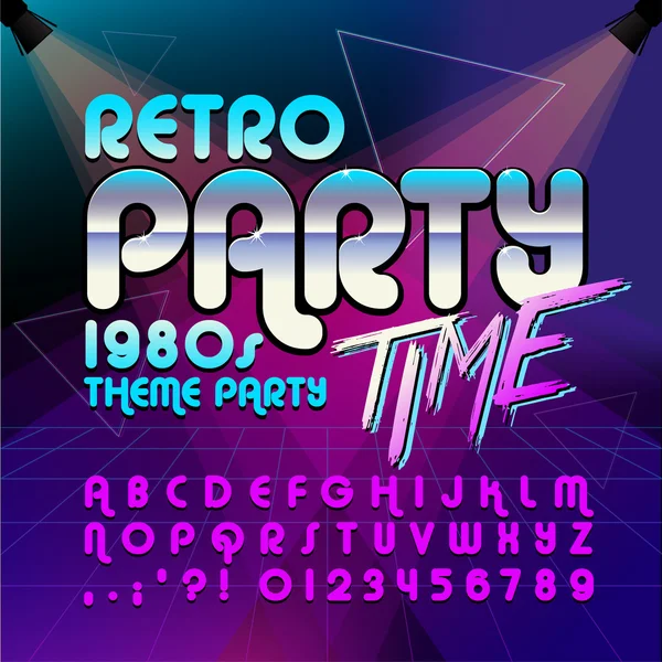 80's retro alphabet font. Retro Alphabet vector Old style graphic poster. Eighties style. — Stock Vector