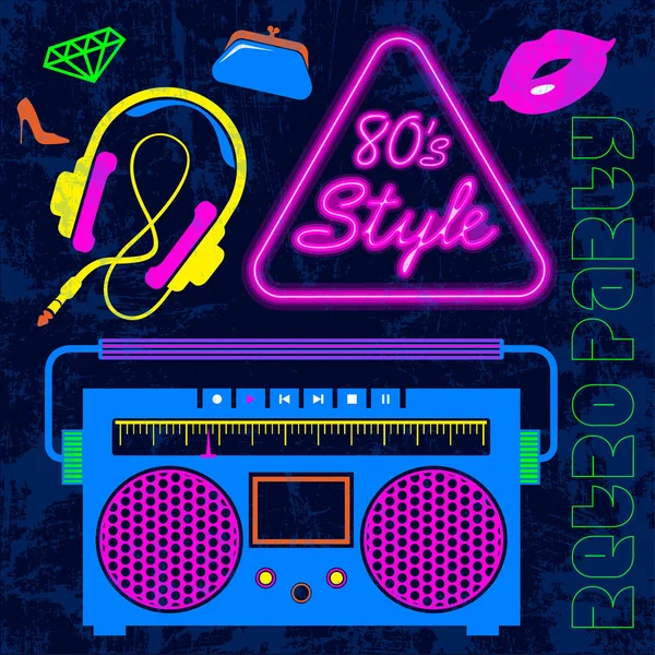 80 's Retro neon style elements Fundo colorido . — Vetor de Stock