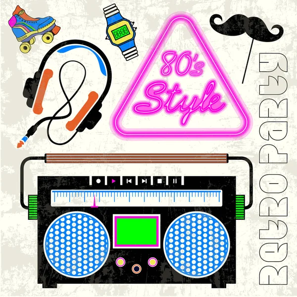 80 's Retro neon style elements Fundo colorido . — Vetor de Stock