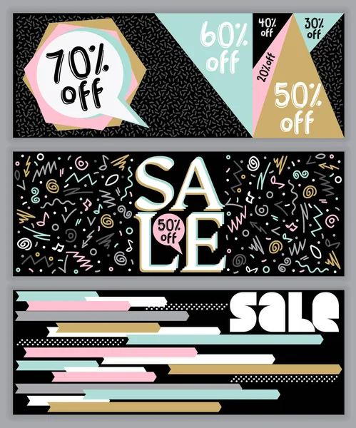 Conjunto de banners de venda móvel. 80 's, 90' s estilo vetor ilustrações da temporada —  Vetores de Stock