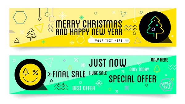 Sale website mobile banner template set. Modern and 80's, 90's style postcard and web banners. — Stock Vector