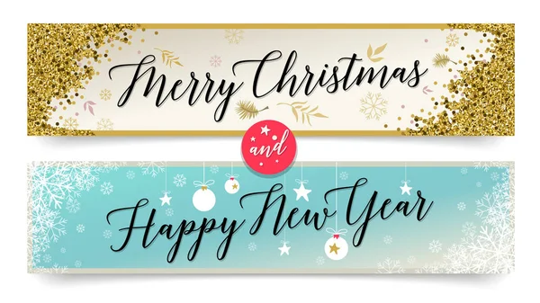 Ensemble de bannières de Noël et du Nouvel An sur les médias sociaux, cartes postales, affiches et bannières Web — Image vectorielle