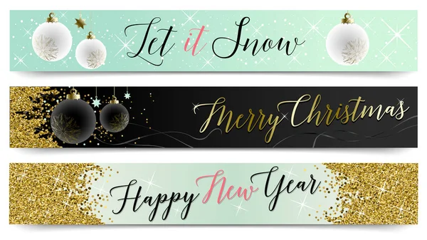Ensemble de bannières de Noël et du Nouvel An sur les médias sociaux, cartes postales, affiches et bannières Web — Image vectorielle