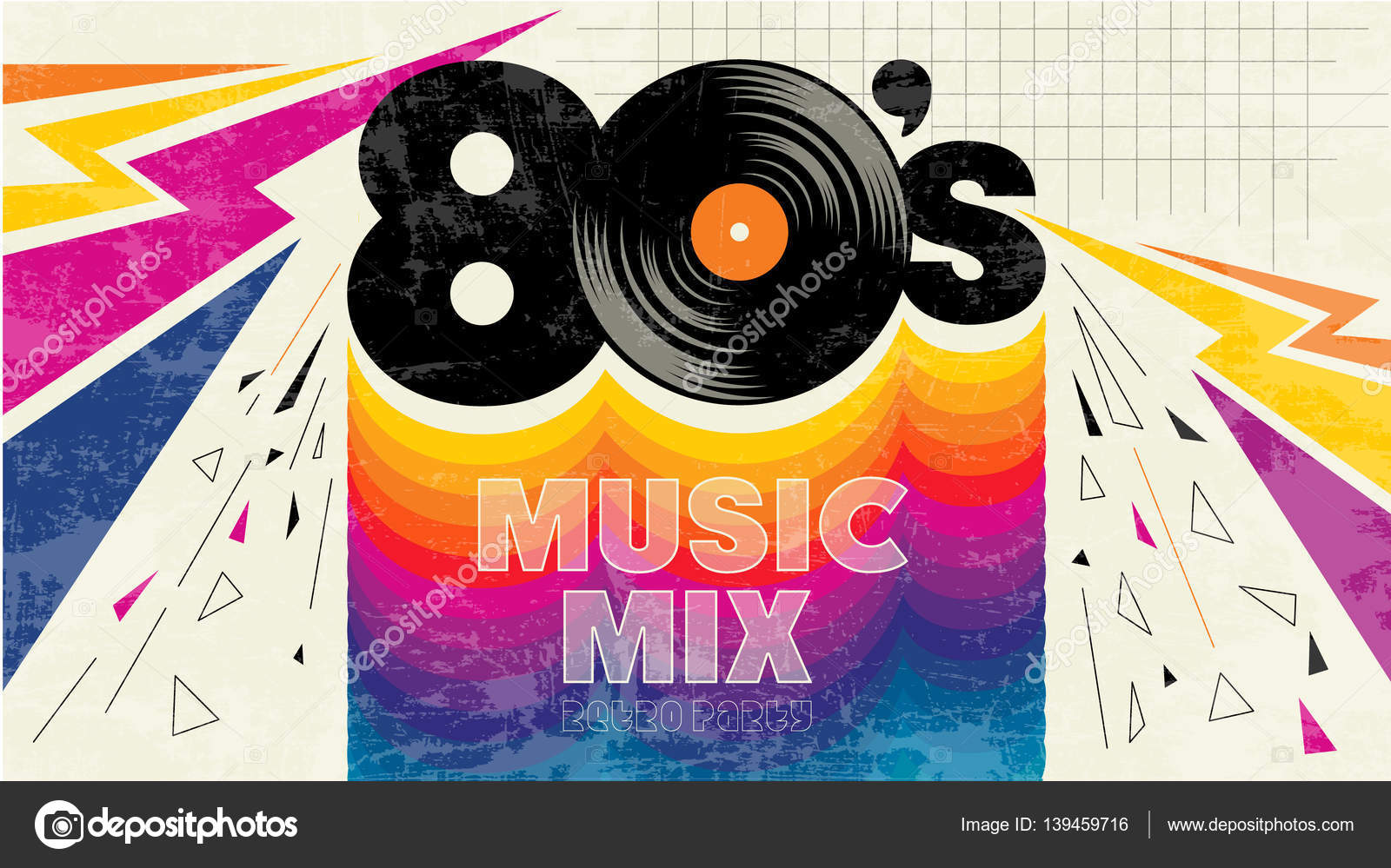 80's music mix. Vintage retro party. Fashion, graphic background style  Stock Illustration by ©brainpencil1 #139459716
