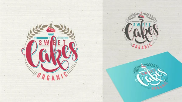 Cake sweet logo. Свежий векторный органический десерт — стоковый вектор