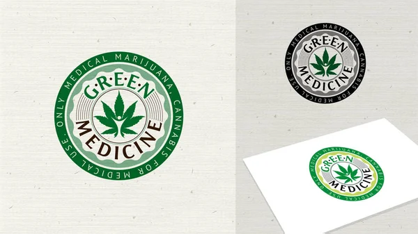 ロゴは、医療用マリファナ大麻製品のラベルおよびロゴ グラフィック テンプレート. — ストックベクタ