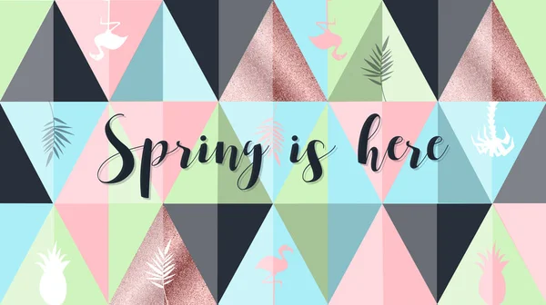 春が来ました。春カラー ポスターとトレンディな 80-90 年代のメンフィス スタイルのバナー. — ストックベクタ