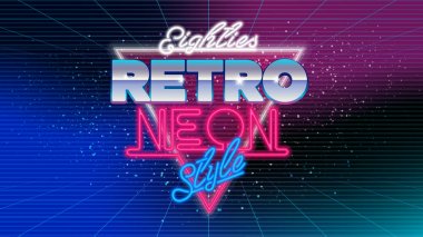 80 ler, 80'ler retro neon tarzı afiş. Retro tarzı disko tasarım neon. 80 's parti
