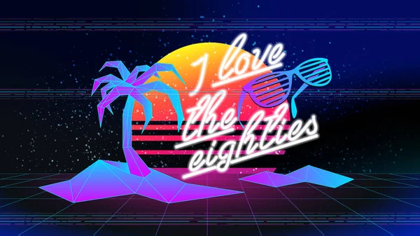 80s, I love the eighties. Retro style disco design neon. 80's party, 80's fashion — Stock Vector