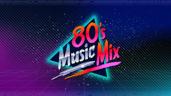 Mezcla de música de los 80. Estilo retro diseño disco neón. Fiesta de los 80, moda de los 80, fondo de los 80 — Archivo Imágenes Vectoriales