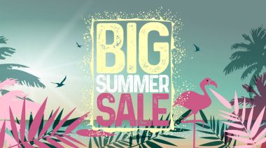 Yaz büyük bir indirim var tasarım şablonu. Vektör resim, poster, kart, davet için yazı ve renkli tasarım.