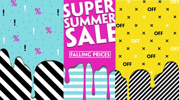 Super Summer Sale Modelo de banner moderno para mídias sociais e aplicativos móveis. 80, 90 estilo —  Vetores de Stock