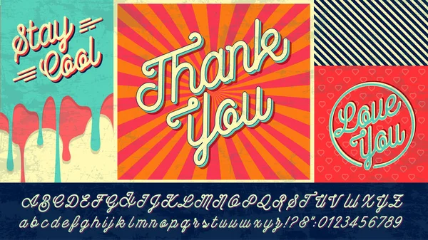 Obrigado, Love You and Stay Cool letras desenhadas à mão. Caligrafia em cartaz e banner —  Vetores de Stock