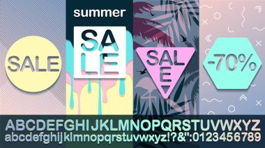 Satılık. Sosyal medya ve uygulamalar için trendy satış yaz Modern afiş alfabesi şablonu. 