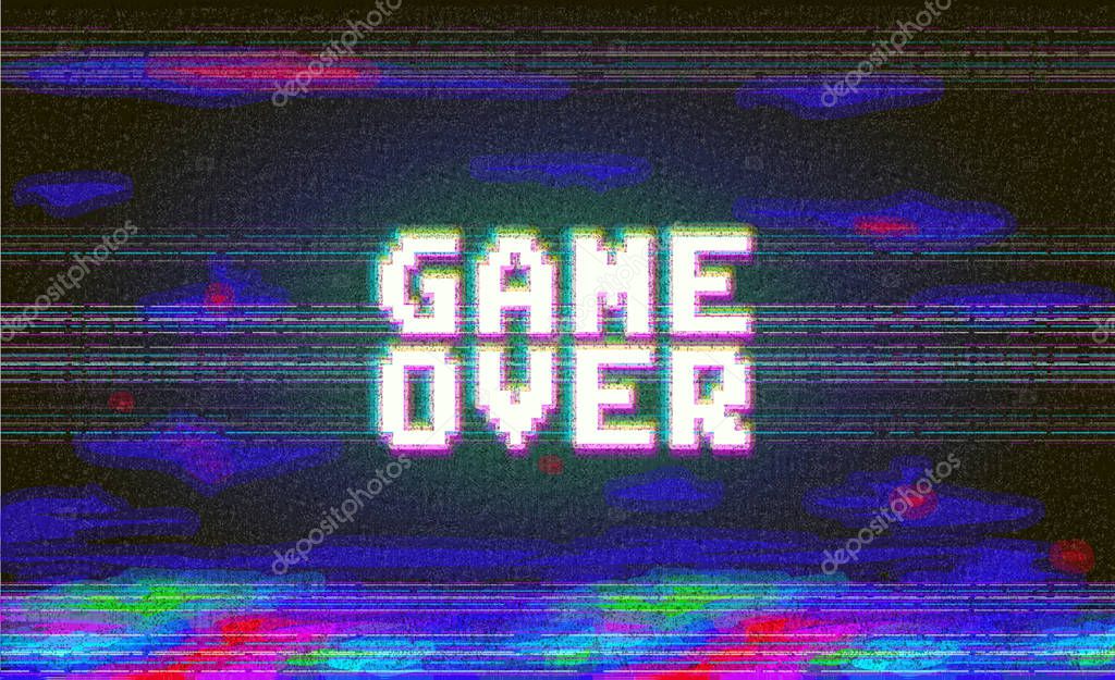 Vector game  over  phrase in pixel art style with screen 