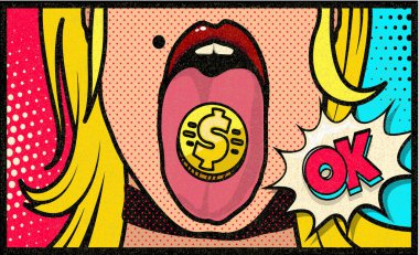 Pop art seksi kız vektör ve bulut kabarcık. Tamam konuşma balonu iletişim. 