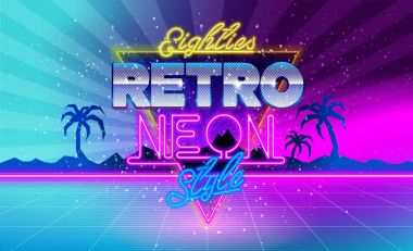 80's. 80'ler retro neon tarzı. Ultra Violet vintage tarzı disko tasarım. 80'lerin moda parti, vektör arka plan vintage grafik tarzı. Miami 1980 club dans gece parti. 80'ler video ve mix müzik.