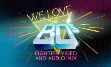 80's. 80's seviyoruz. 80'ler retro tarzı. Ultra Violet vintage tarzı disko tasarım. 80'lerin moda parti, vektör arka plan vintage grafik tarzı. Miami 1980 club dans gece parti. 80'ler video ve mix müzik.