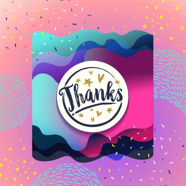 Tebrik kartı poster hat ile teşekkürler. Altın yıldızlar ve kalpleri. Floresan arka plan üzerinde el yazısı fırça yazı. Trendy 80's ve 90's stil şablonunu kolay düzenlenebilir Sevgililer günü için.