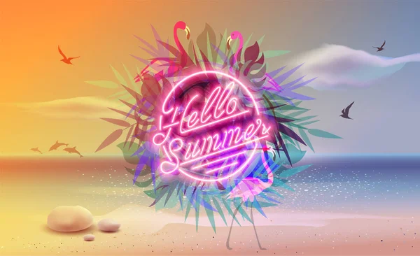 Hello Summer Ultra Violet Neon Style Retro Style Pop Disco — Stock Vector