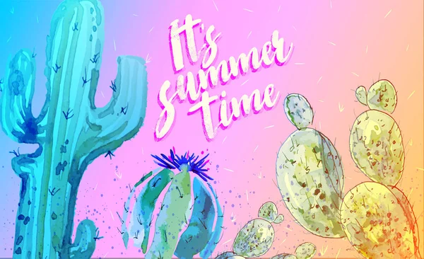 Summer Time Poster Banner Trendy 80S 90S Memphis Style Vector — Stock Vector