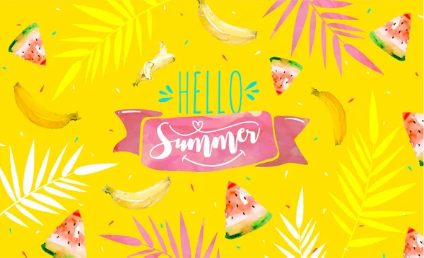 Halo Poster Summer Spanduk Trendy Gaya Memphis Vektor Ilustrasi Huruf - Stok Vektor