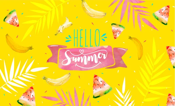 Hello Summer Poster Banner Trendy 80S 90S Memphis Style Vector — Stock Vector