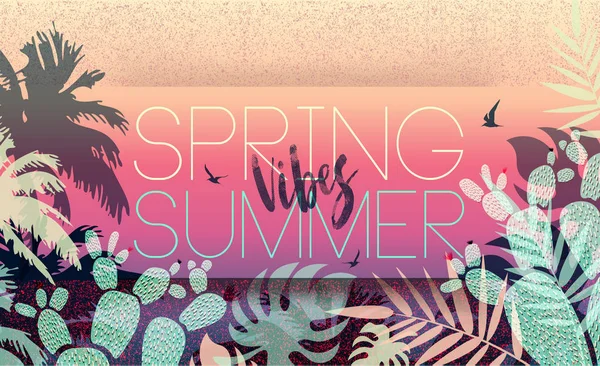Spring Summer Vibes Colección 2018 Banner Tarjeta Floral Flor Primavera — Vector de stock