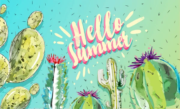 Hello Summer Time Poster Banner Trendy 80S 90S Memphis Style — Stock Vector