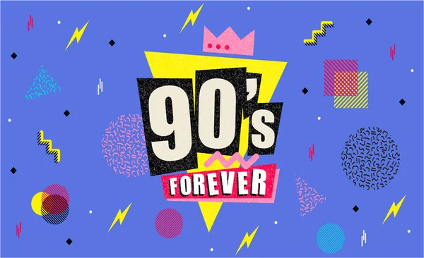 90年代と80年代のポスター９０は永遠にレトロなスタイルのテクスチャとアルファベットのミックス 審美的なファッションの背景と80年代のグラフィック ポップとロックの音楽パーティーイベントテンプレート ヴィンテージベクトルポスターバナー — ストックベクタ