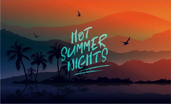 Hot Summer Nights Banner Nový Módní Realistický Písek Textura Moře — Stockový vektor