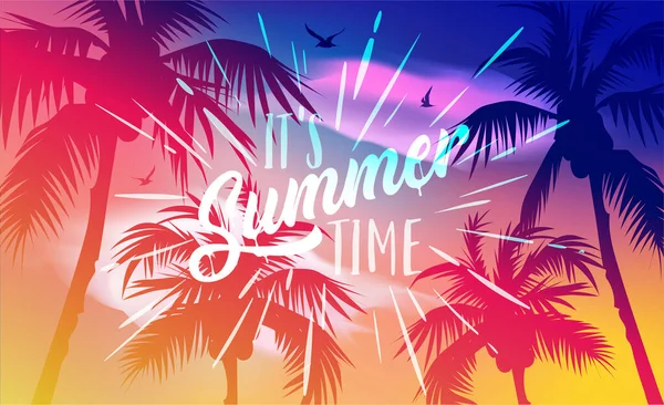 夏時間です 流行のテクスチャ 季節の職業 休日のロゴ 夏時間の壁紙 幸せな輝く日 現代のベクトル文字 流行のスタイリング — ストックベクタ