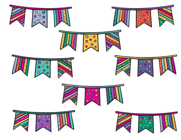 Cute Cartoon Garland Flags Bright Colorful Vector Funny Icons Set — Stock Vector