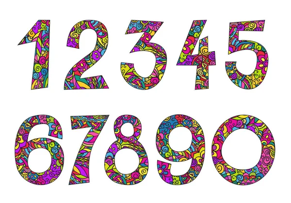 Numbers Hand Drawing Color Doodling Vector Icons Set Isolated Illustration — Stock Vector