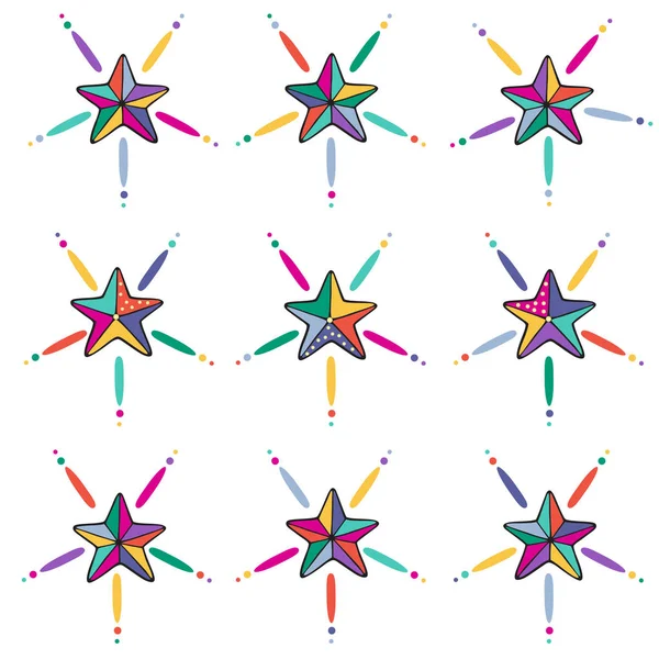 Jolies Stars Dessin Animé Lumineux Vecteur Coloré Icônes Drôles Ensemble — Image vectorielle
