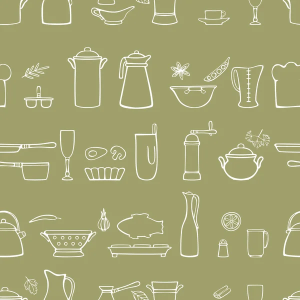 Utensilios Cocina Especias Herramientas Cocina Patrón Vectorial Horizontal Sin Fisuras — Vector de stock