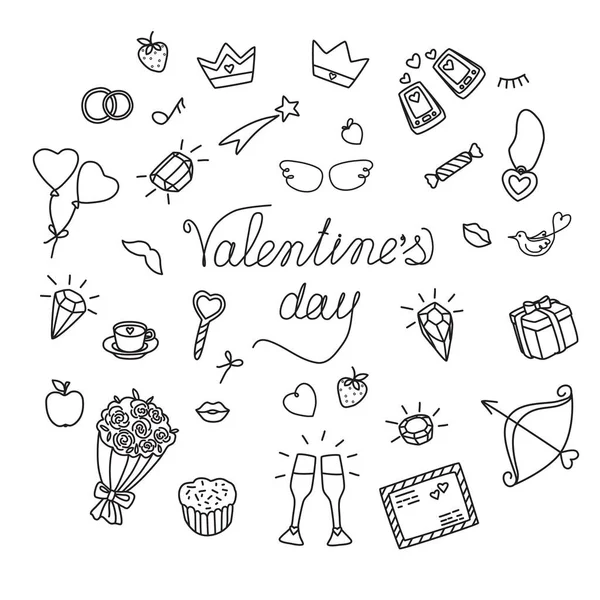 Set Cute Signs Symbols Love Romantic Relationships Linear Vector Cartoon — Stock Vector