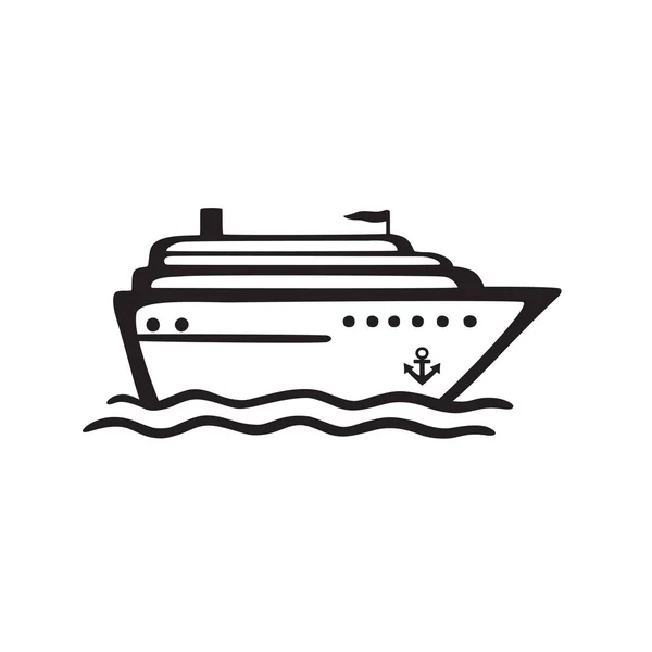 Paquebot Croisière Icône Vectorielle Linéaire Bande Dessinée Isolée Sur Fond — Image vectorielle