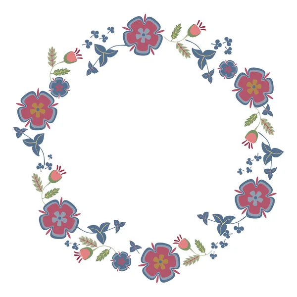 Rond Frame Van Gestileerde Wilde Bloemen Bladeren Geïsoleerde Vectorillustratie Witte — Stockvector